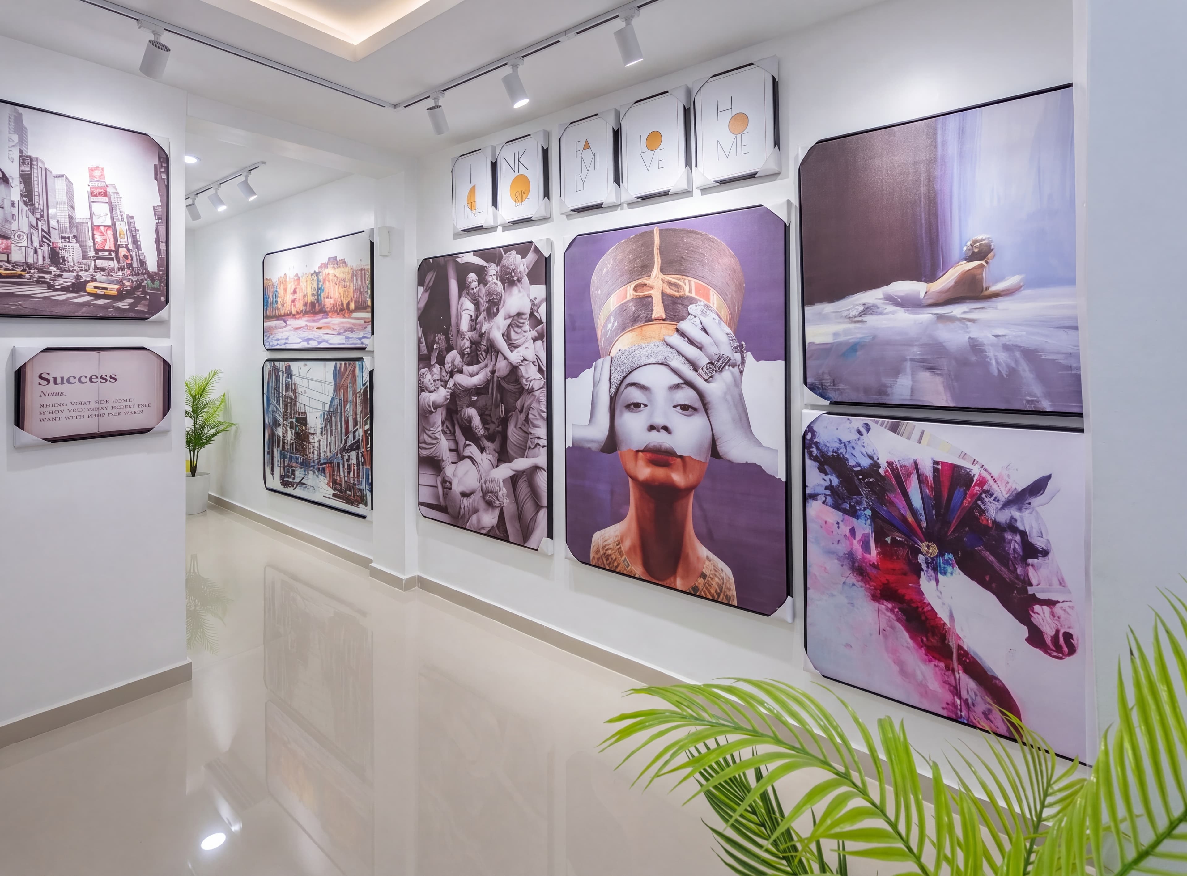 Talk Canvas gallery hall with framed contemporary prints